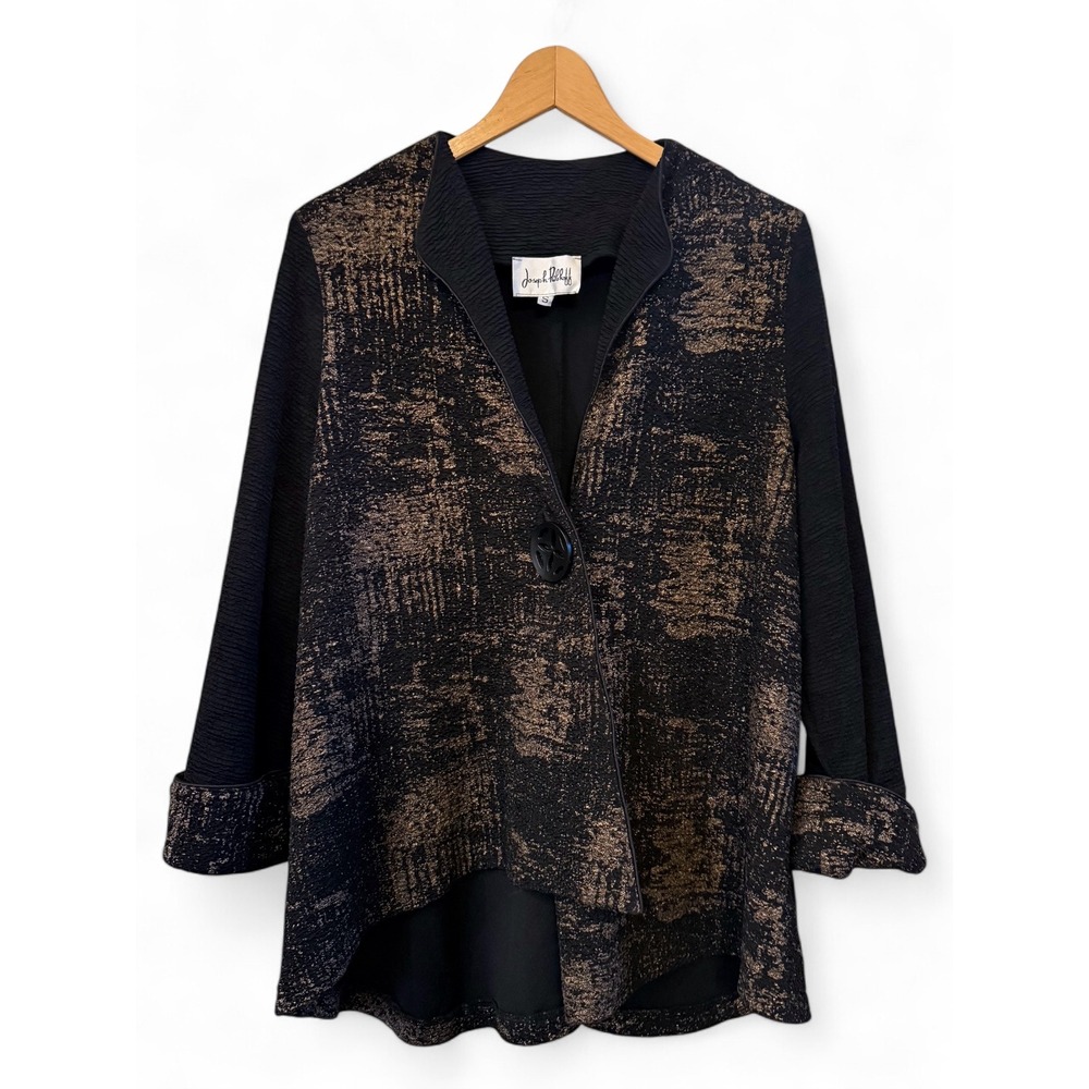 Joseph Ribkoff Wmns Black w/Metallic Gold Asymmetrical Blazer/Jacket 1 Button S